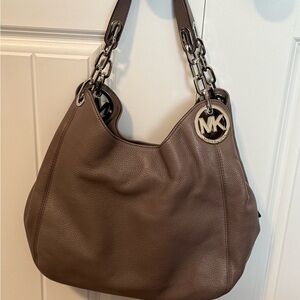 Taupe Michael Kors Brown Leather Shoulder Bag